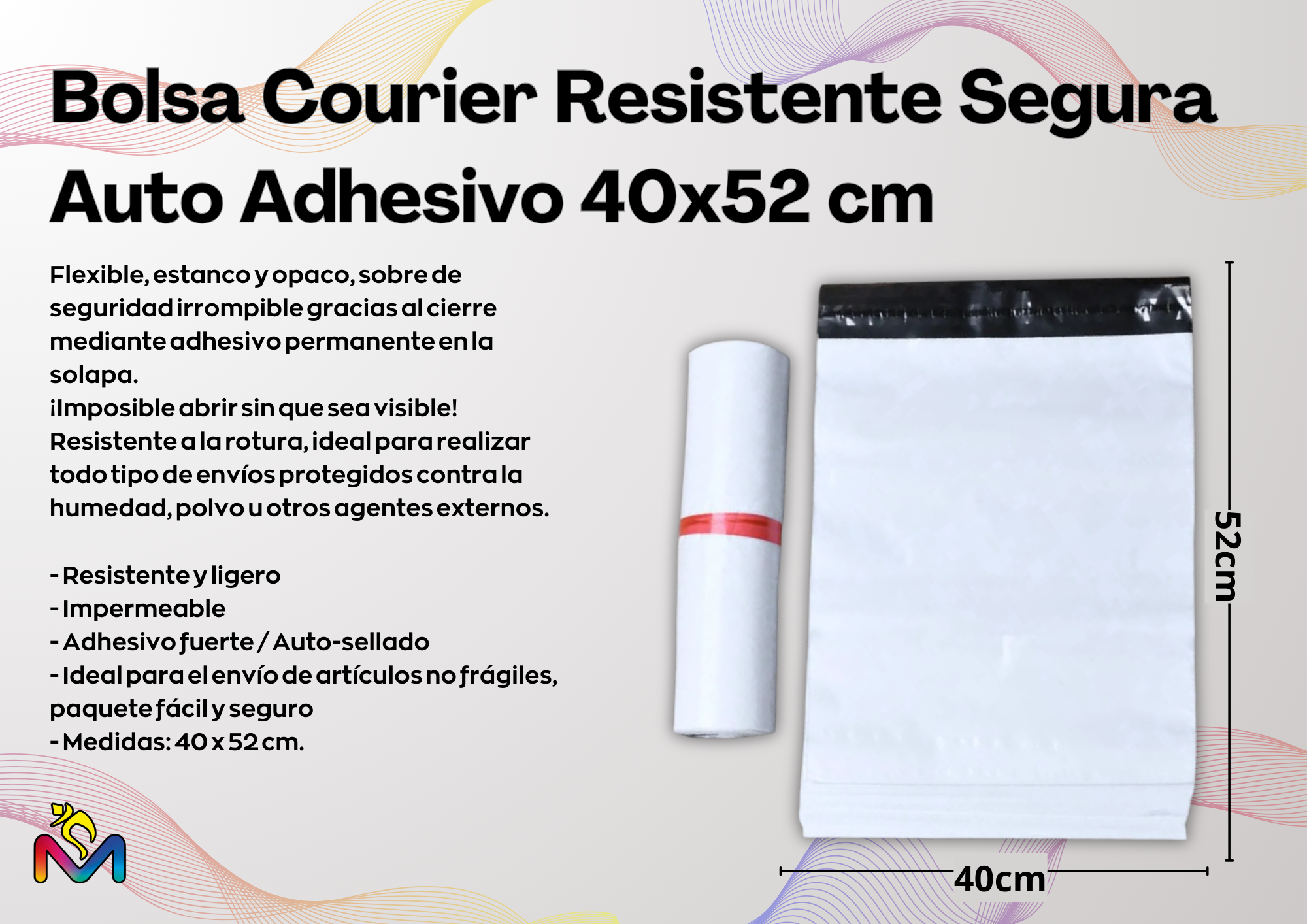 Pack 300 Bolsa Courier Resistente Segura Auto Adhesivo 40 x 52 cm-2