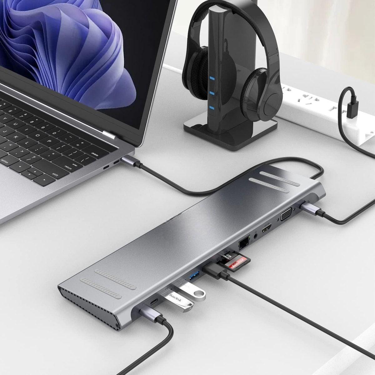 Hub USB-C 14 en 1 con Soporte para 2 Monitores 4K-3