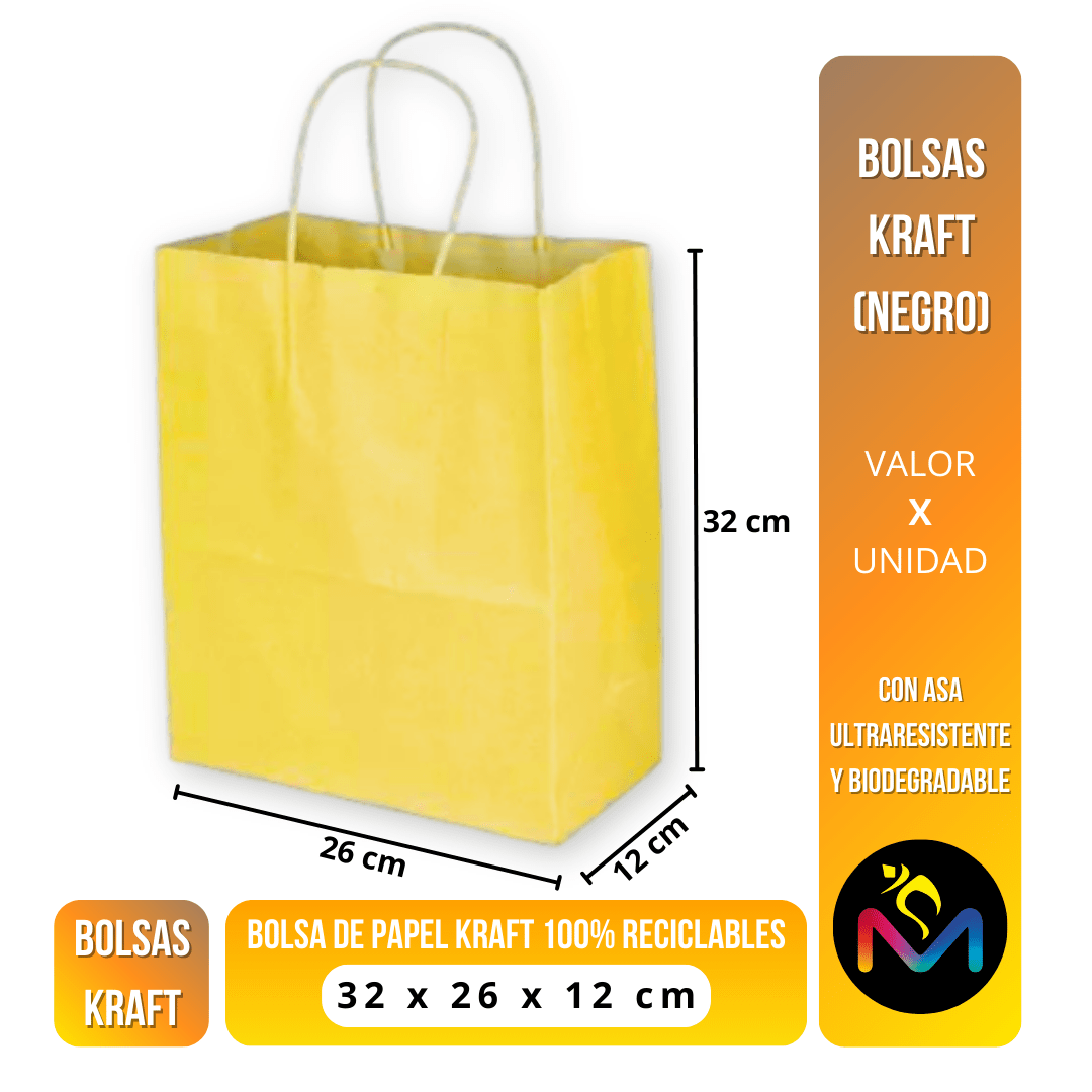 Embalaje Pack 12 Bolsa de Papel Color Amarillo 32x26x12 cms-2