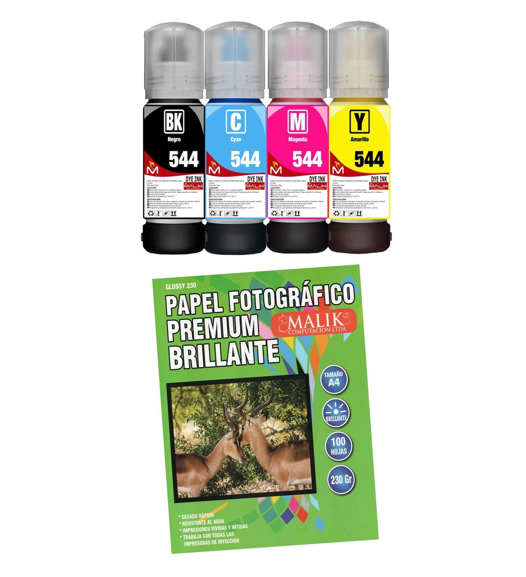 Papel Glossy 230gm 100 hojas + 4 Tintas para Epson ET2750-0