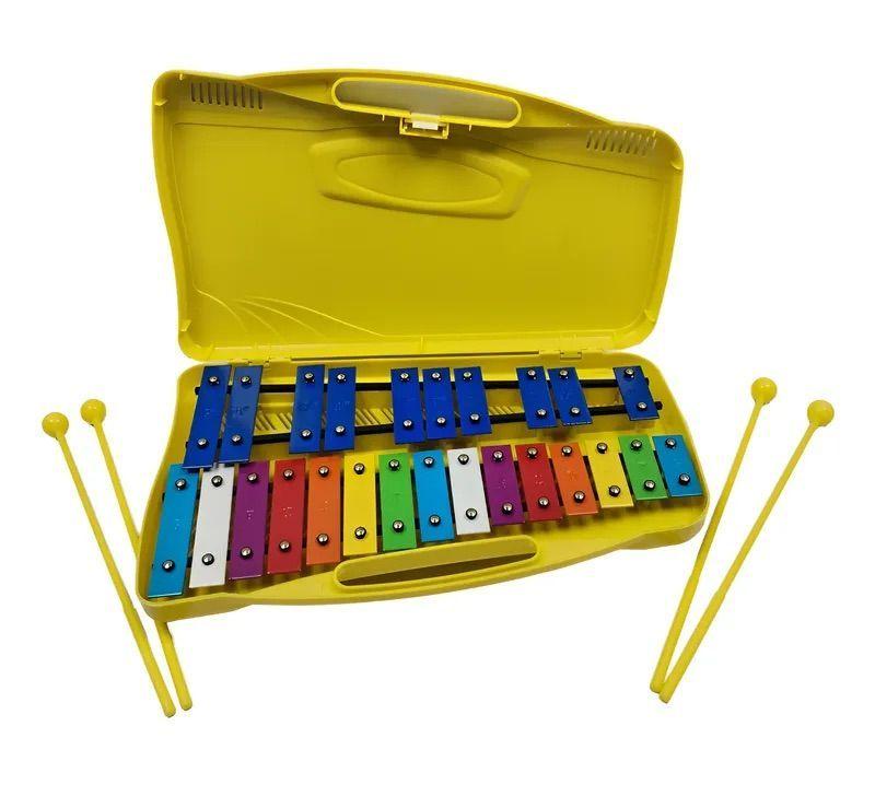 Metalofono 25 Notas Xilofono Cromatico Professional Premium Malik Amarillo + 2 Baquetas-0