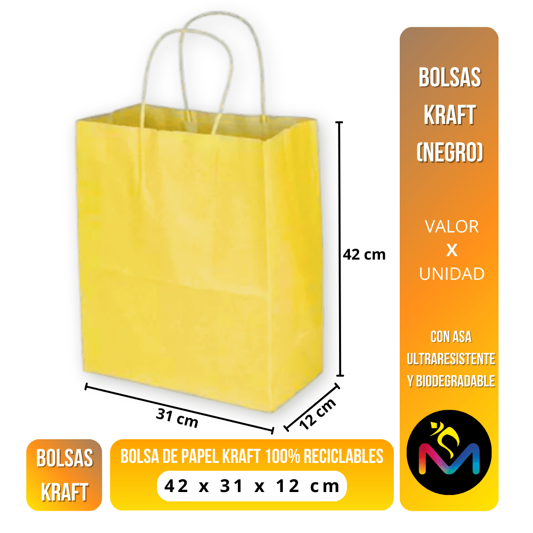 Embalaje Pack 12 Bolsa de Papel Color Amarillo 42x31x12 cms-3