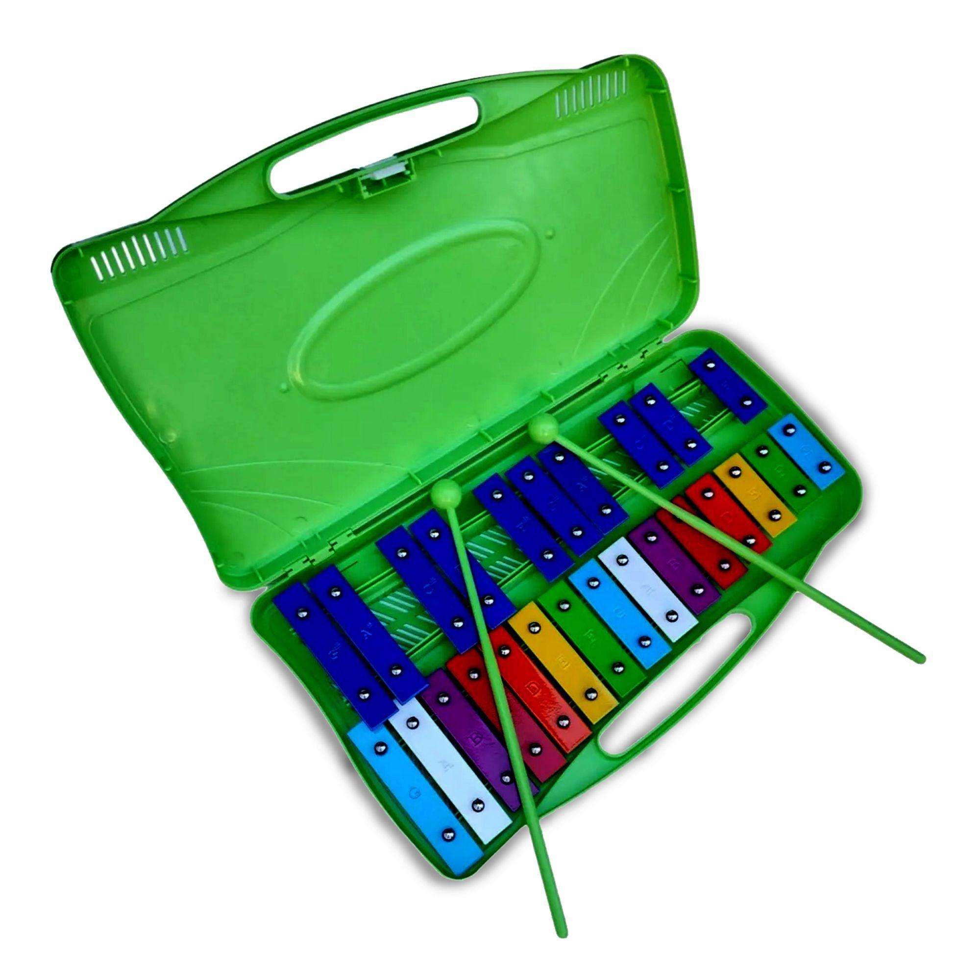 Xilófono 25 Notas Cromático Verde Premium + Baquetas-6