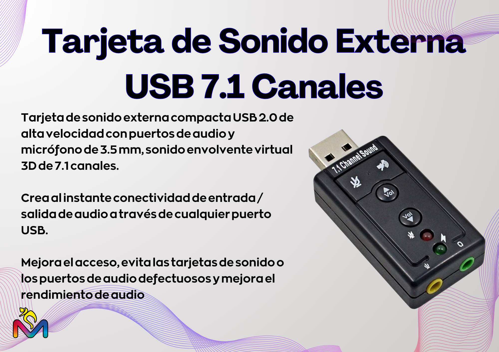 Tarjeta de Sonido Externa USB 7.1 Canales Pack 10-1