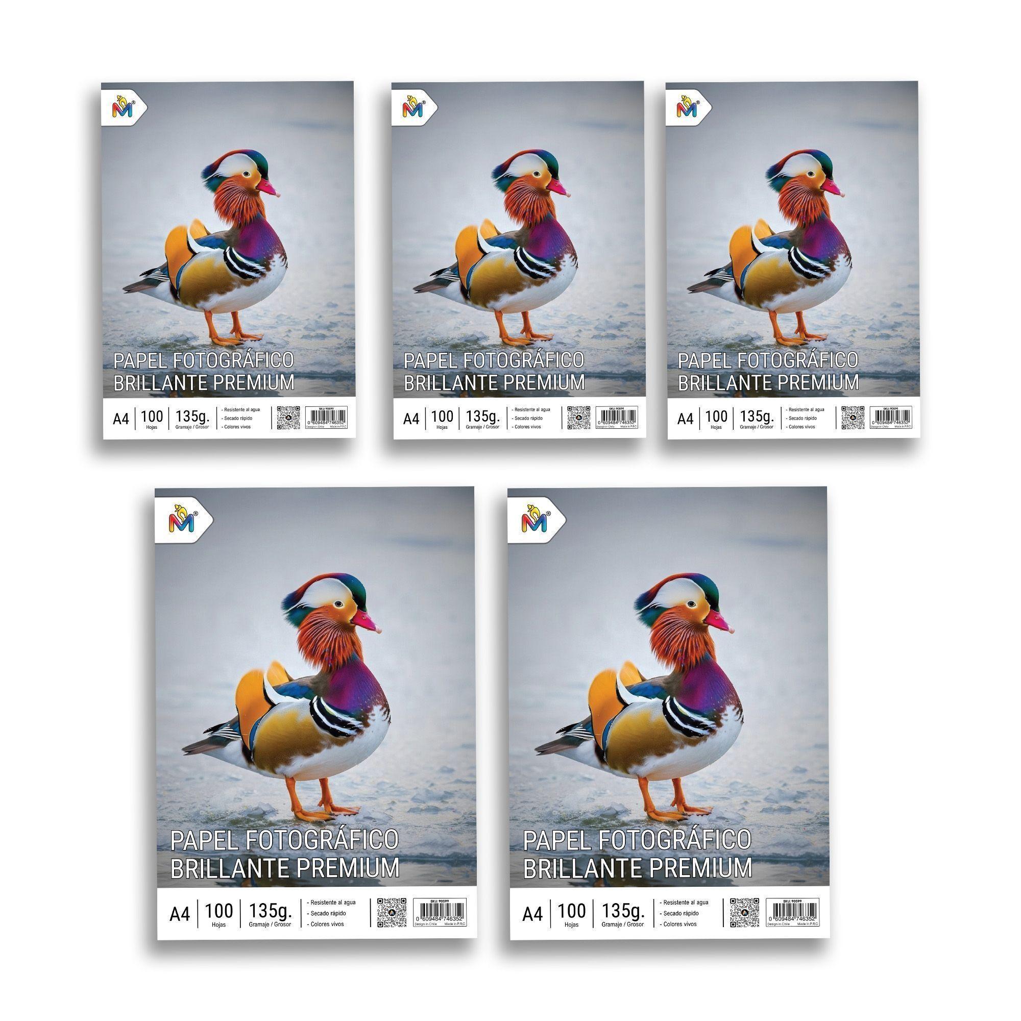 Papel Fotográfico A4 135gr Brillante (Pack 5 Unidades - 100 Hojas c/u Inkjet)-2