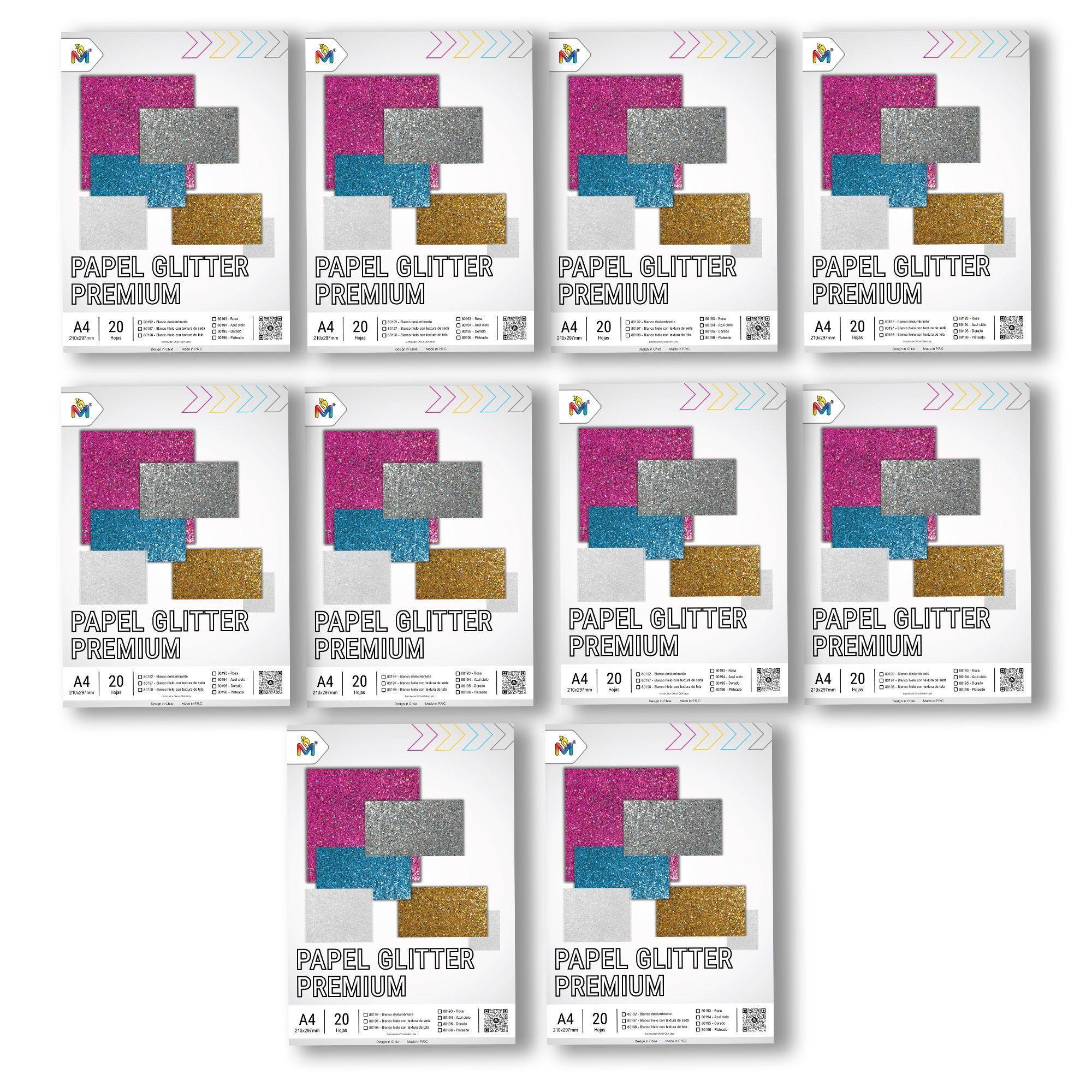 10x Papel Brillantina Celeste A4 - 200 Hojas Efecto Irisado-3