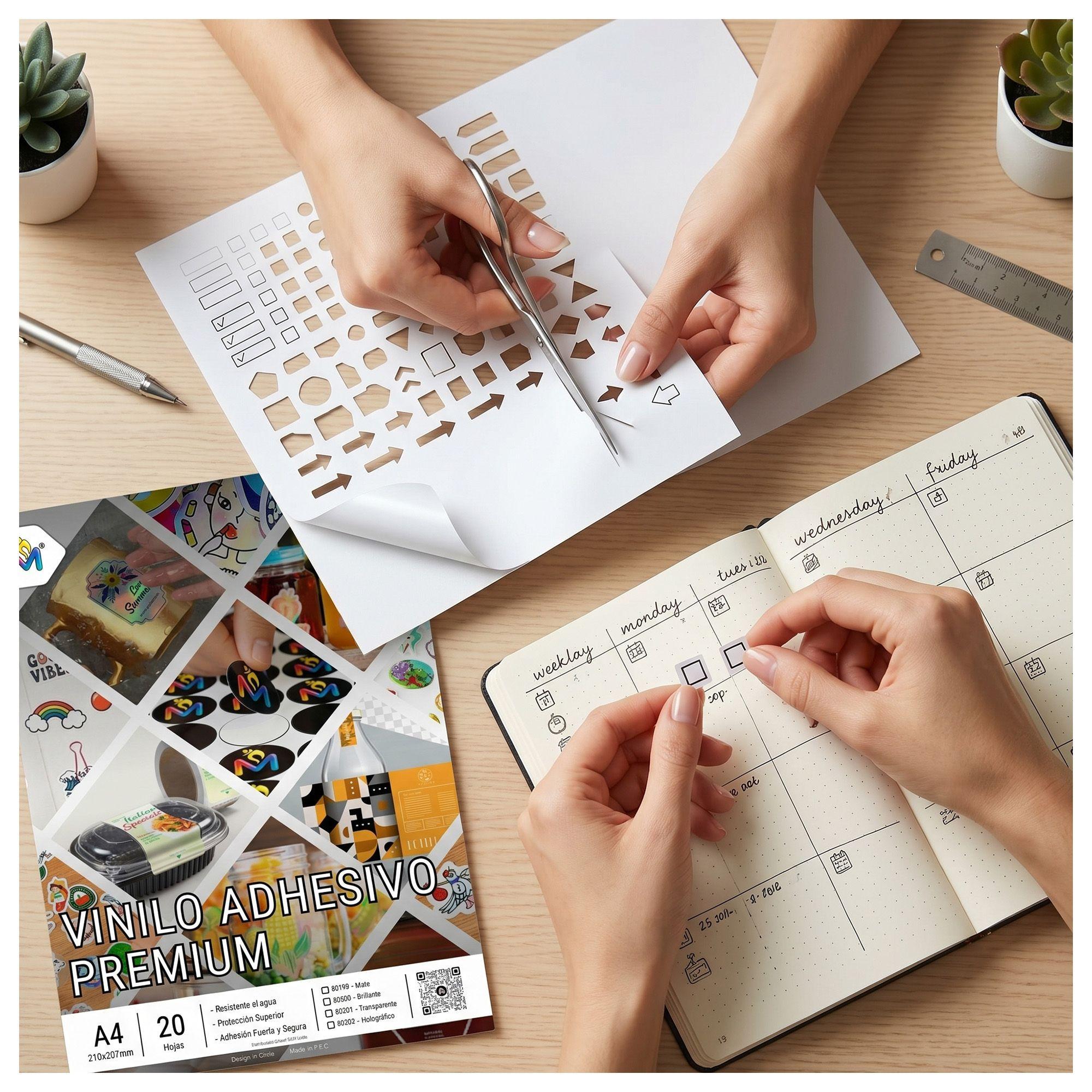 Pack 5 Papel Adhesivo Mate A4 - 100 Hojas Transparente Calidad-7