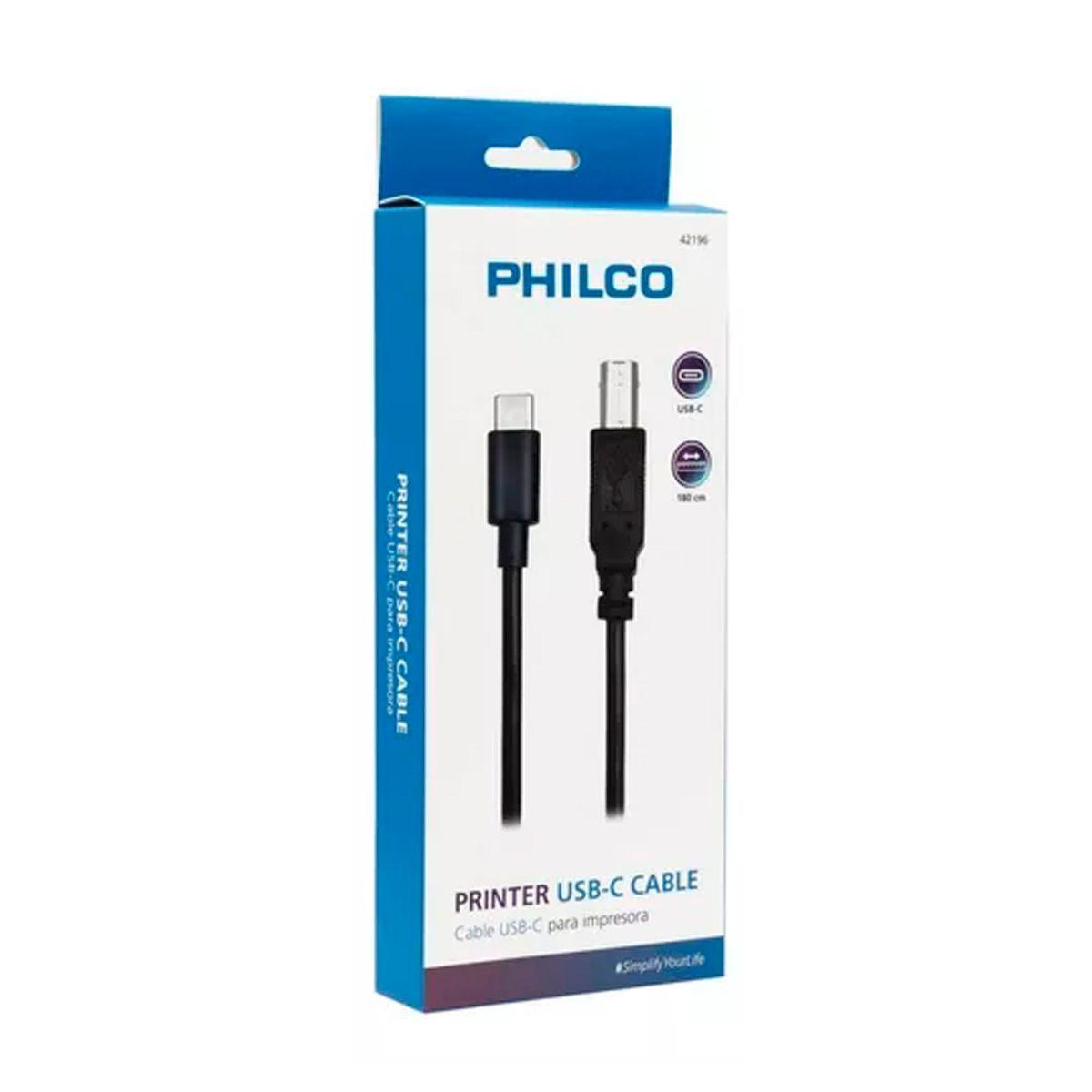 CABLE USB-C A IMPRESORA PHILCO 1.80 MTS-1