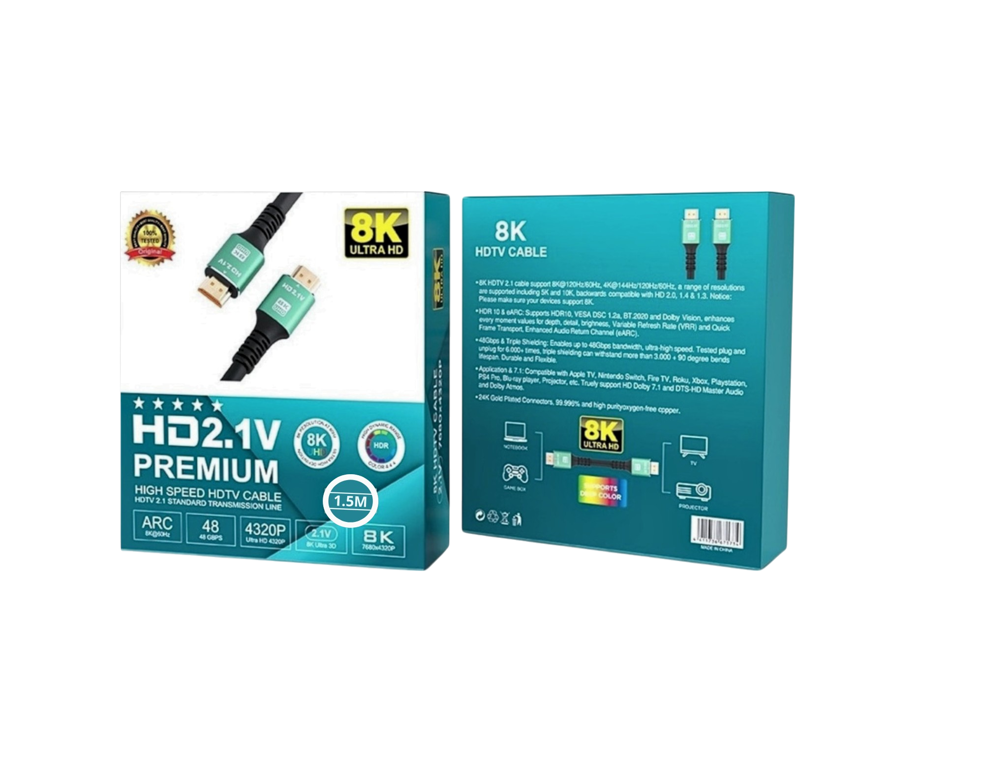 Cable Hdmi V2.1 Ultra Hd 8K 60hz 48gbps 1.5mt Pack 3-2