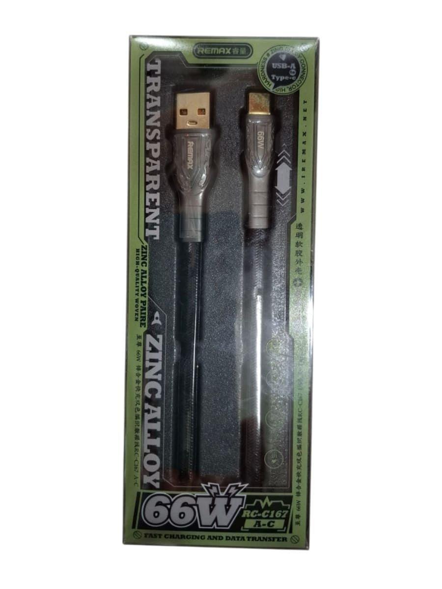 CABLE TIPO C 66W 1.2MTS NEGRO CARGA RAPIDA REMAX RC-C167 A-C-1