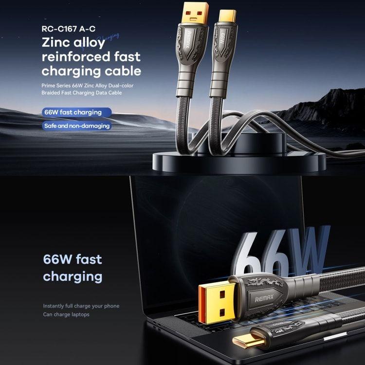 CABLE TIPO C 66W 1.2MTS NEGRO CARGA RAPIDA REMAX RC-C167 A-C-2