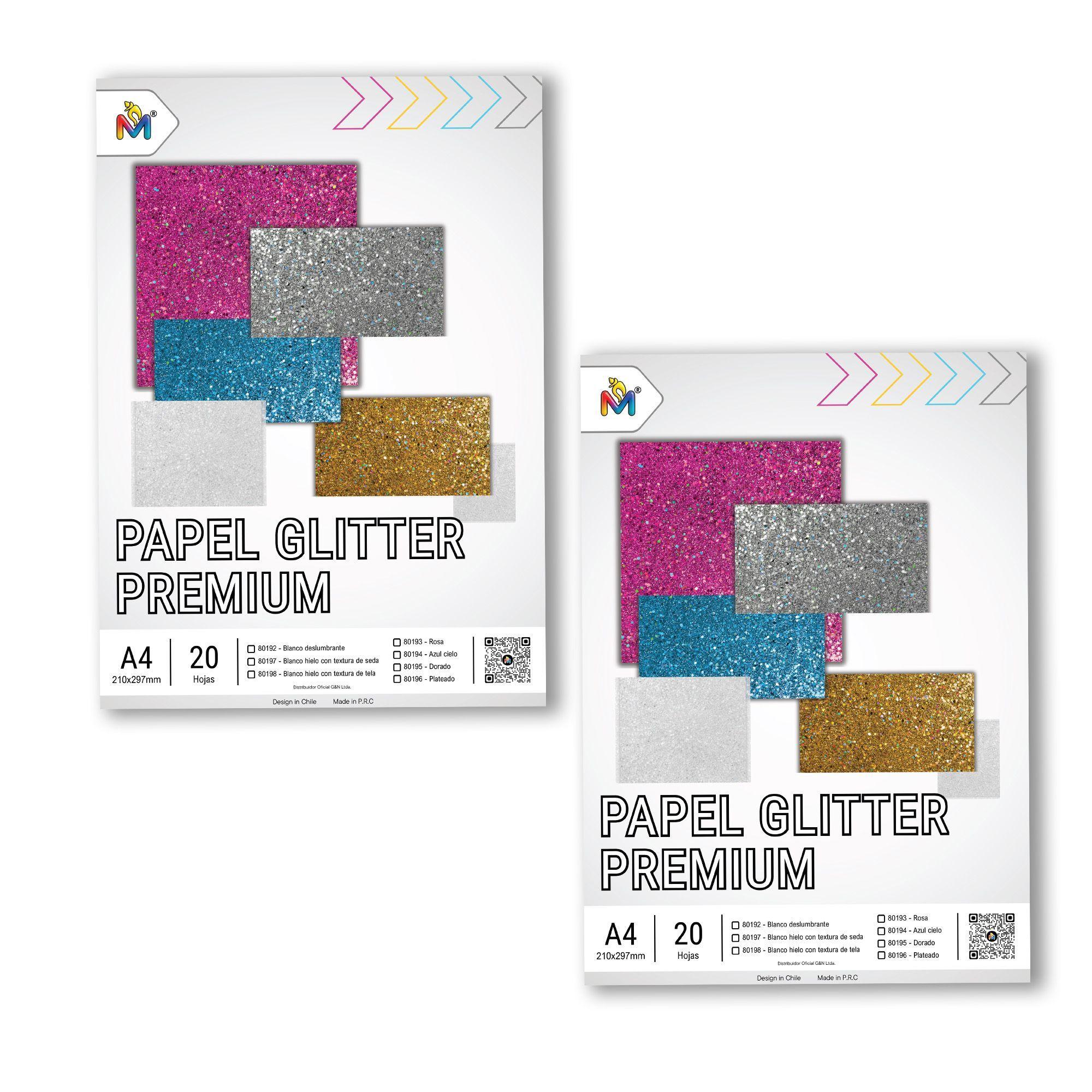 Pack x2 Papel Glitter Celeste A4 - 40 Hojas Brillo Iris-4