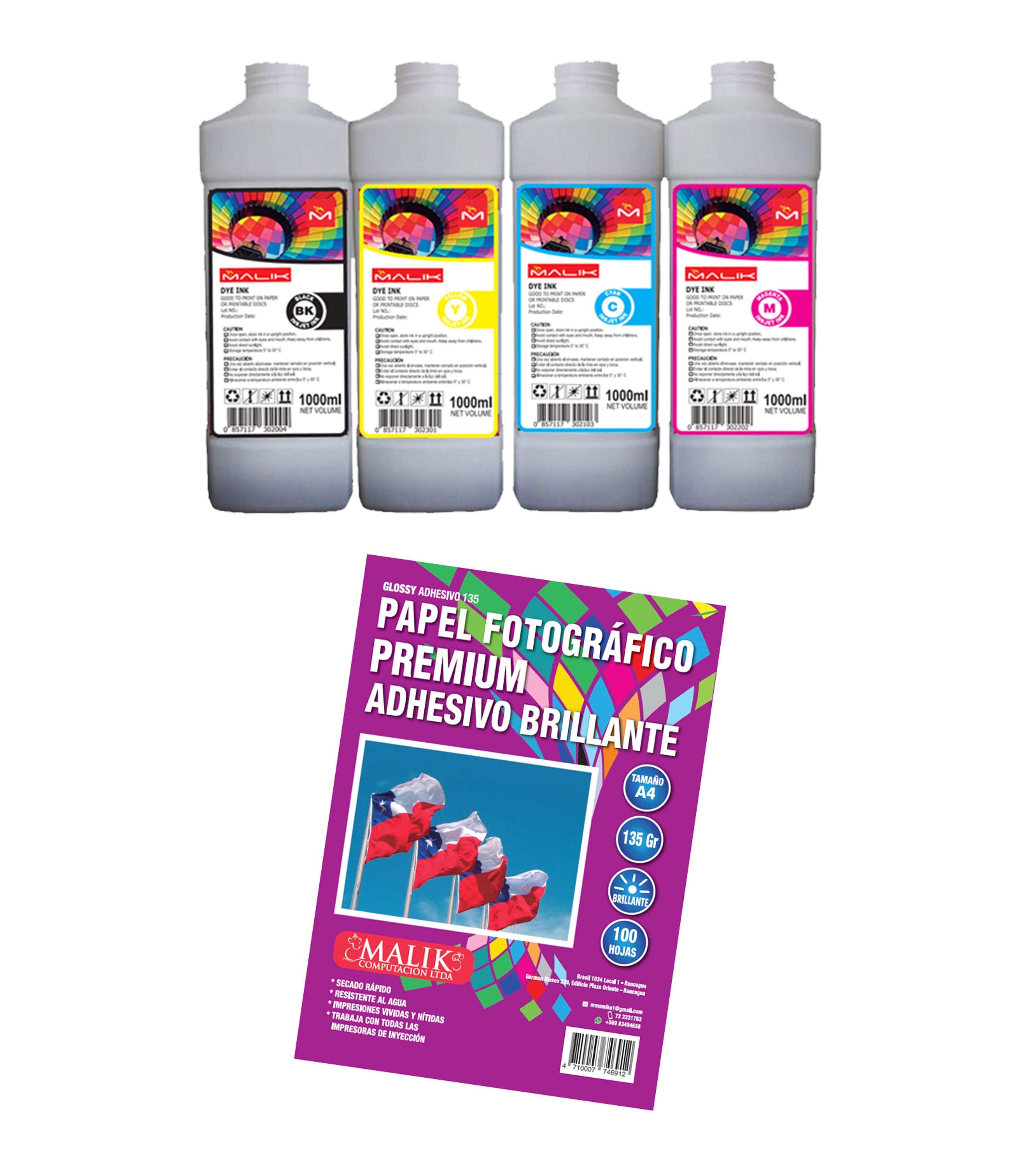 Papel Adhesivo 135gm 100 hojas + 4 Litros para Epsn L495-4