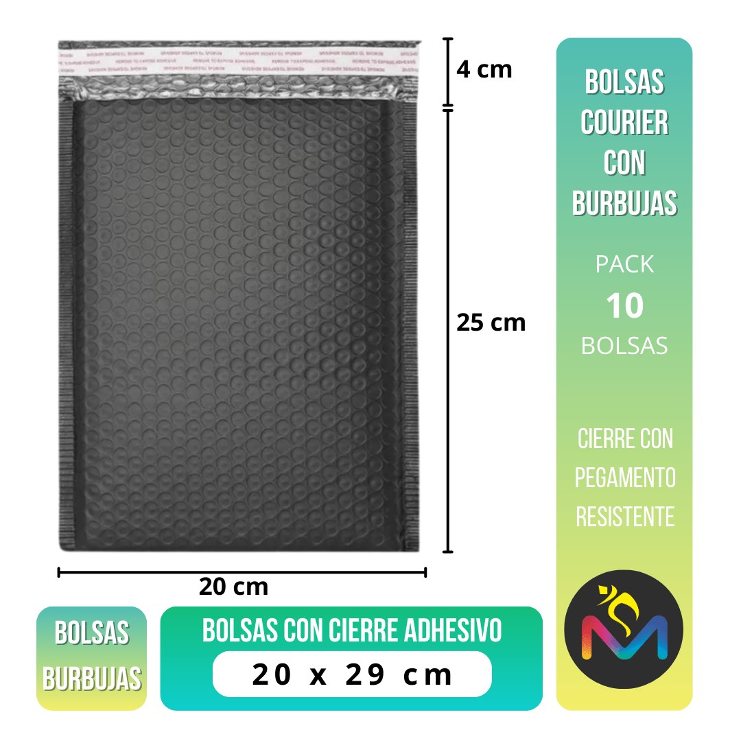 10 Bubble Bags Negros 20x29 cm Calidad Pro-6