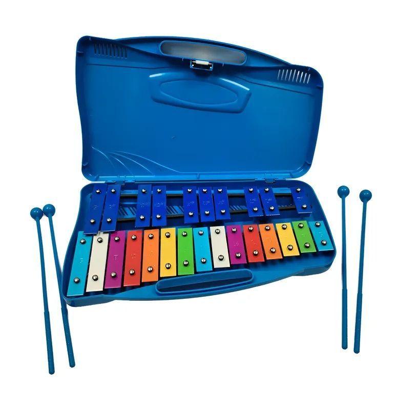 Xilófono 25 Notas Cromático Profesional Azul + Baquetas-0