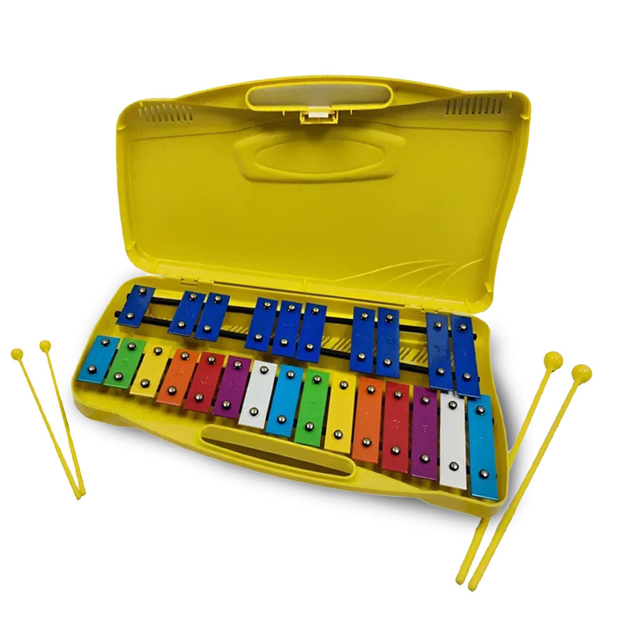 Metalófono 25 Notas Cromático Premium Amarillo + Baquetas-6