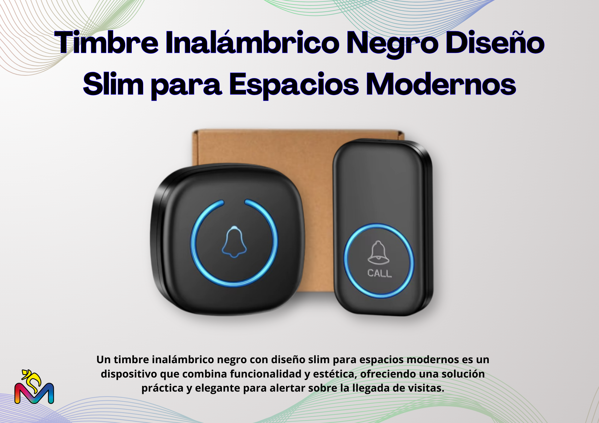 Timbre Inalámbrico Negro Diseño Slim para Espacios Modernos Pack 3-1