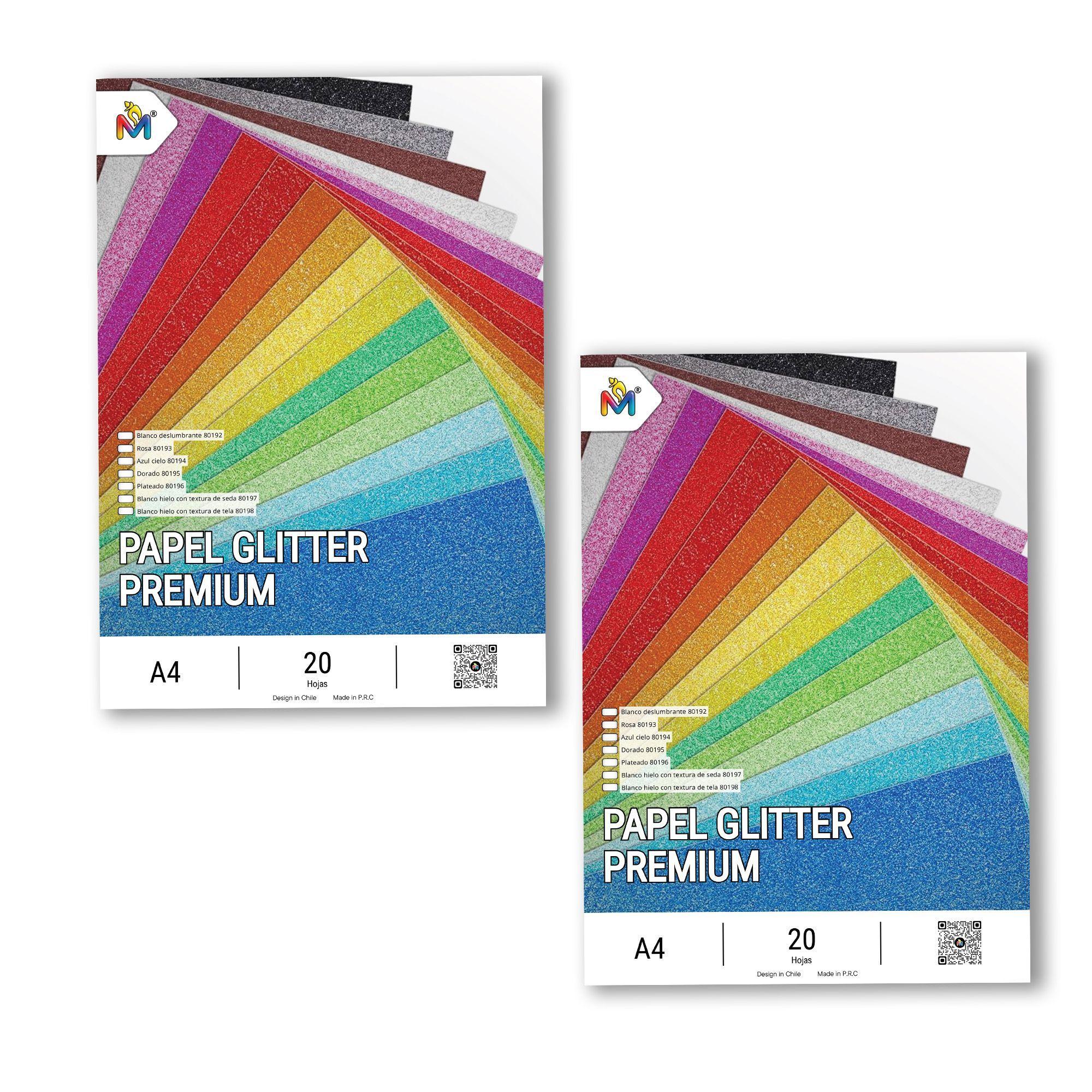 Pack x2 Papel Glitter Plateado A4 - 40 Hojas Brillo Diamante-2