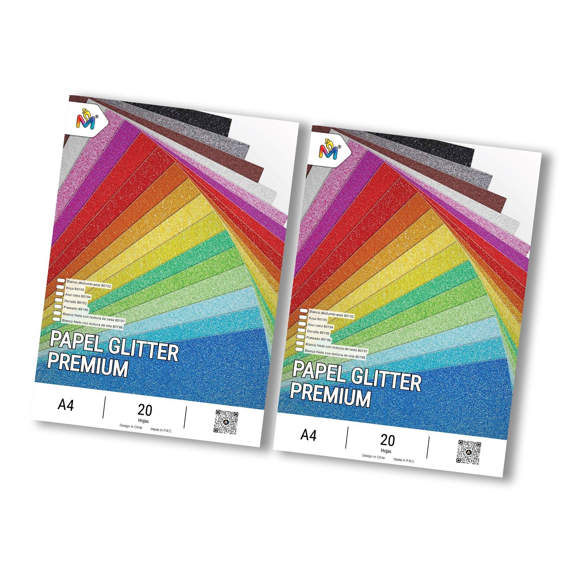 Pack x2 Papel Glitter Plateado A4 - 40 Hojas Brillo Diamante-3
