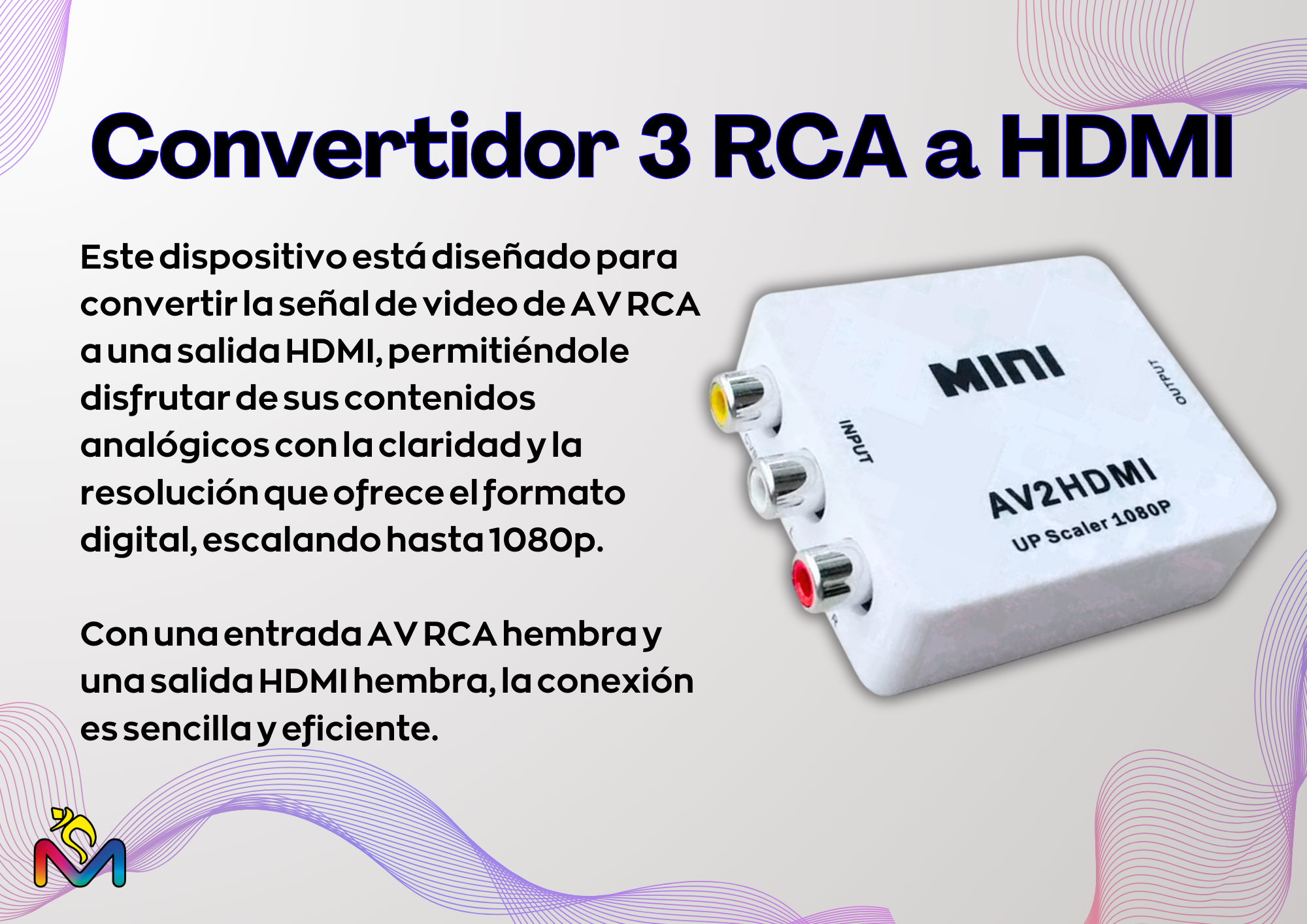 Adaptador AV a Hdmi Convertidor 3 RCA a HDMI AV2HDMI Pack 3-1