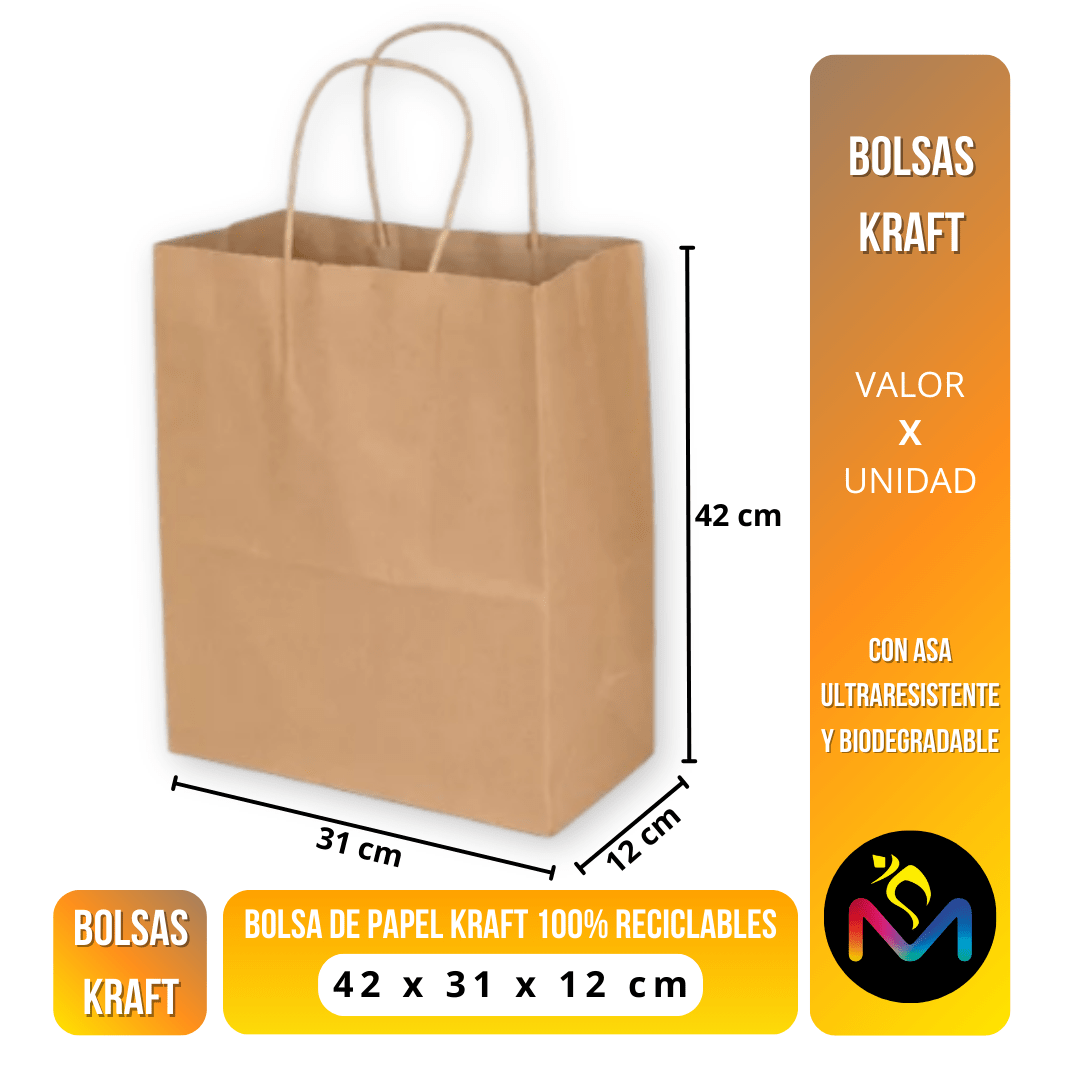 Embalaje Pack 12 Bolsa de Papel Color Cafe 32x26x12 cms-2