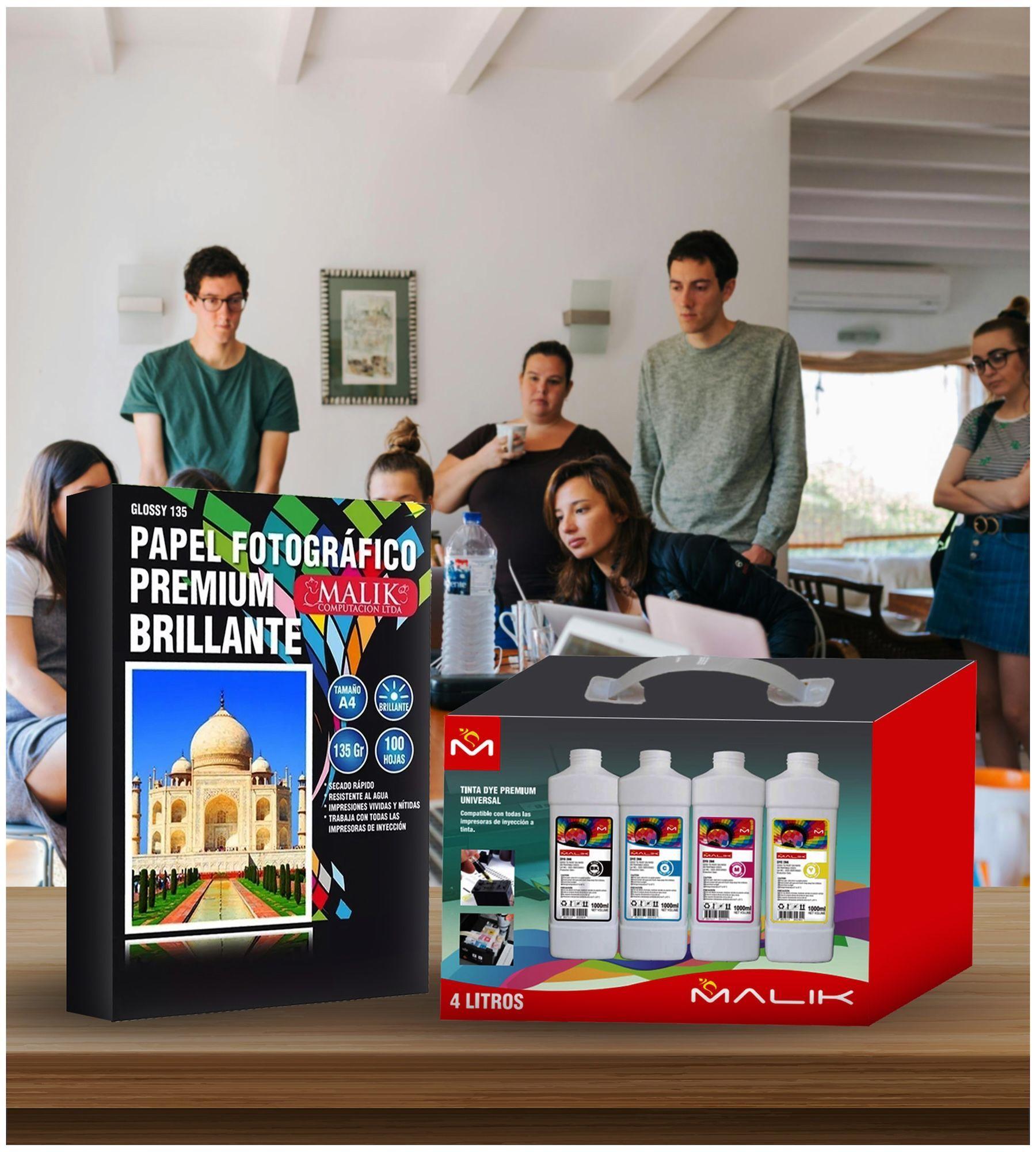 Papel Glossy 135gm 100 hojas + 4 Litros Tinta para Brother DCP-T510W-1