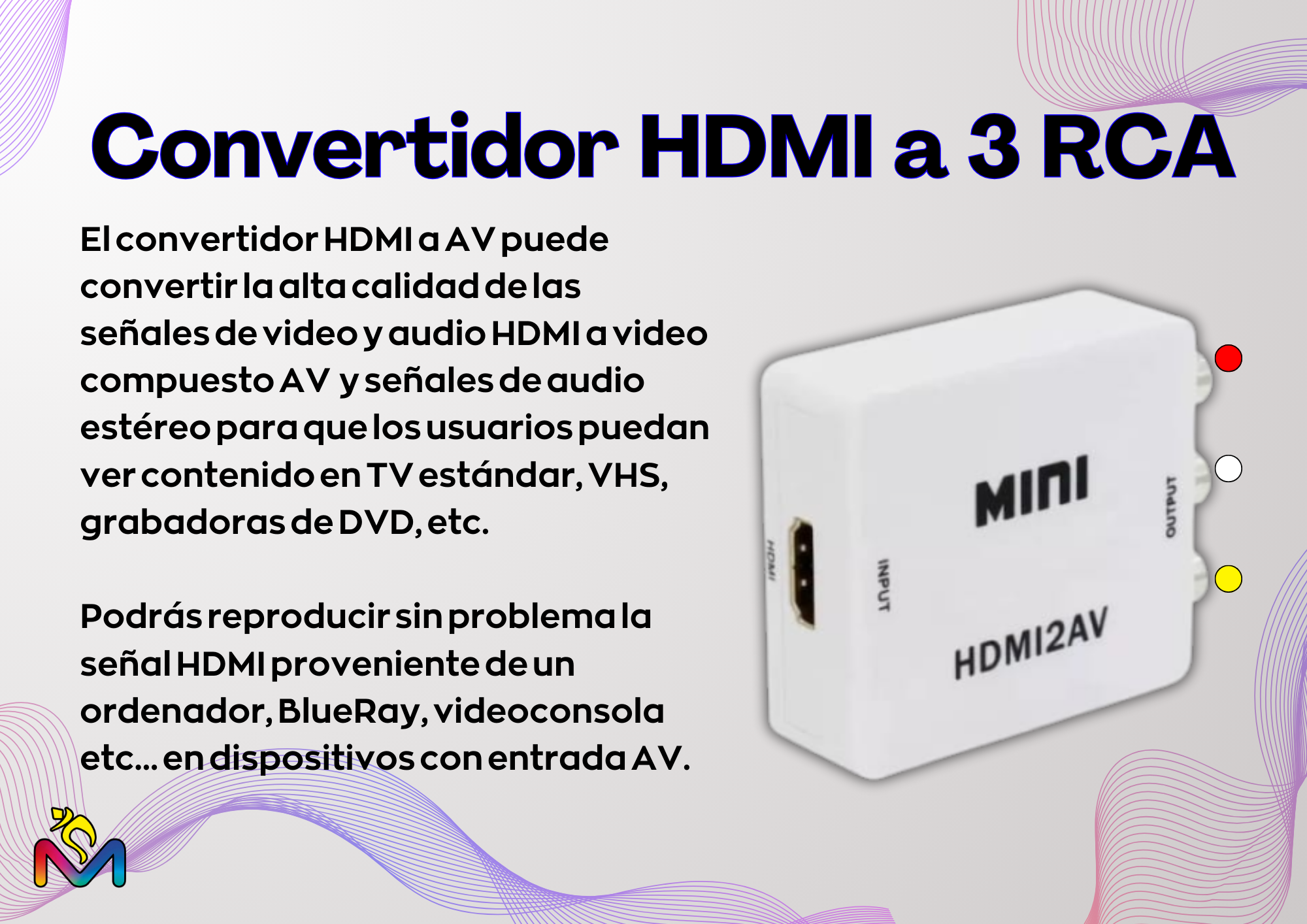 Adaptador Hdmi A Rca: Convierte Hdmi A 3 Salidas 2AV Pack 6-1