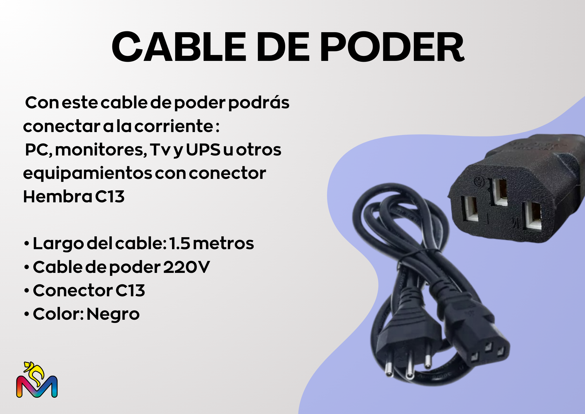 Cable de Poder Monitor Pc Cargador 1.8 mts. Pack 10-2