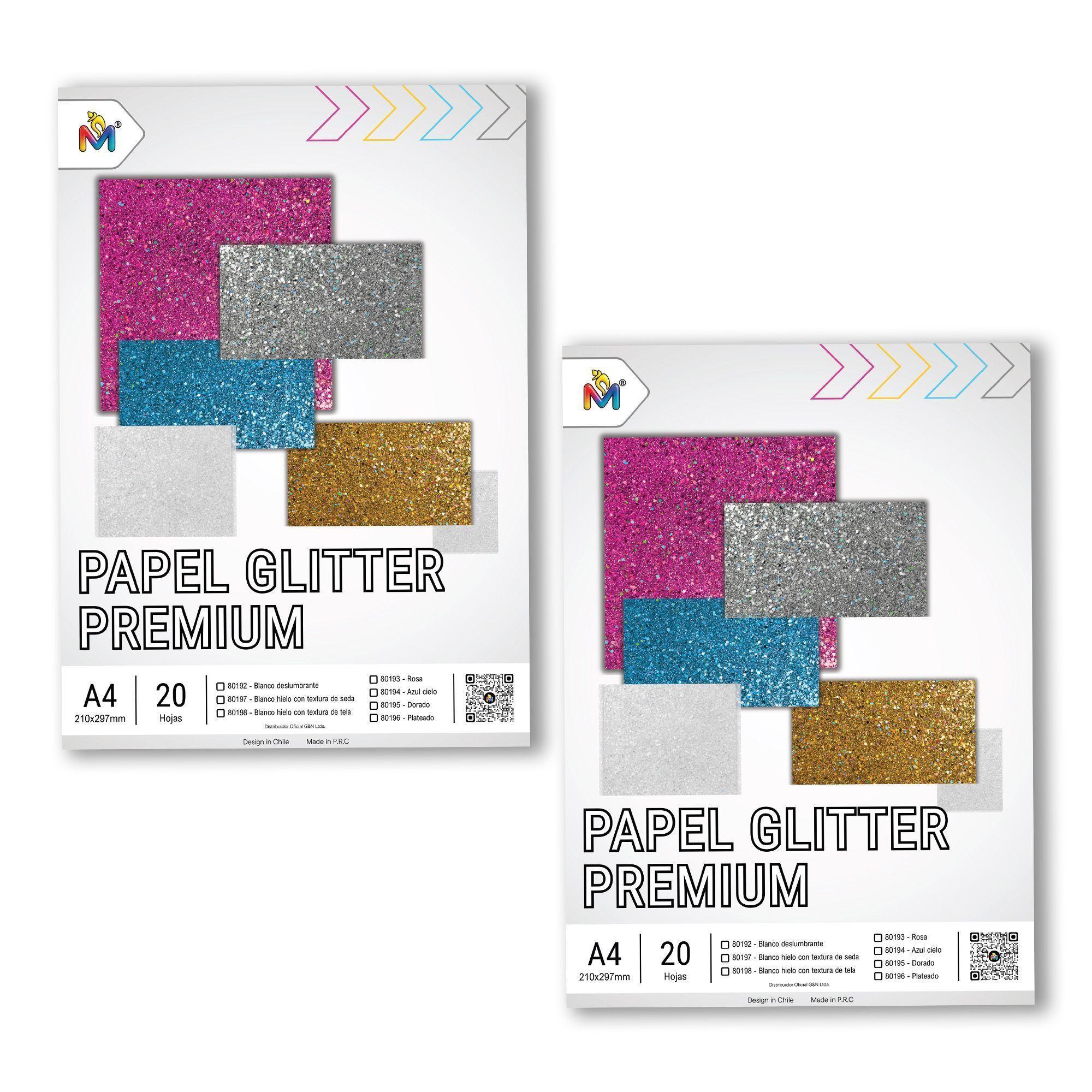 2x Papel Glitter A4 Celeste - 40 Hojas Brillo Decorativo-0