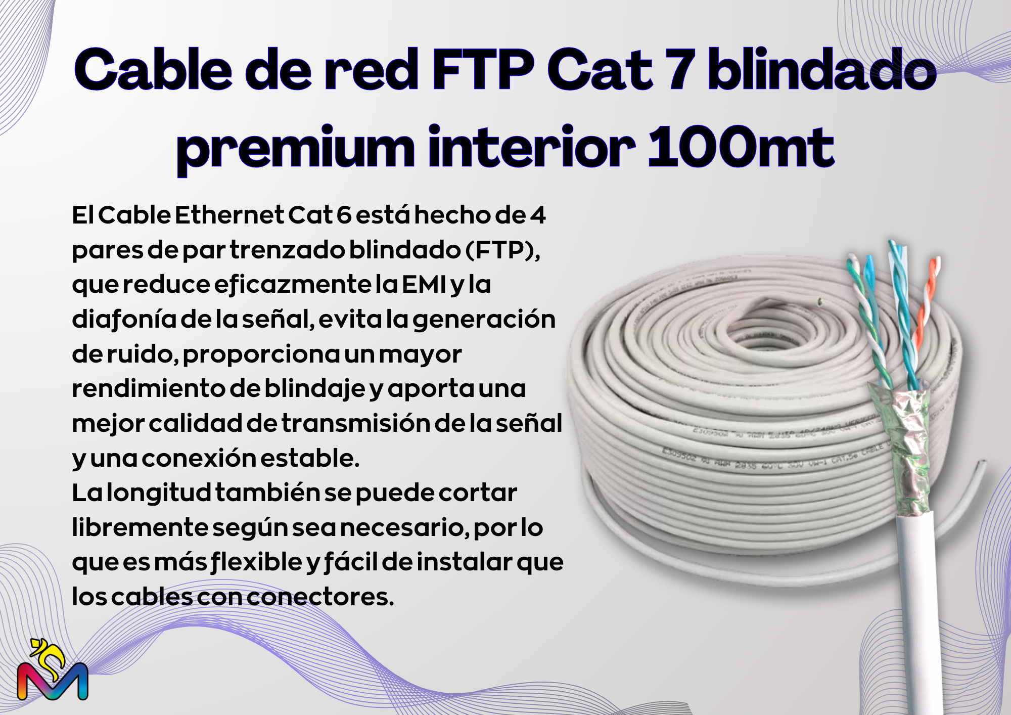Cable de red FTP Cat 7 blindado premium interior 100mt Pack 3-2