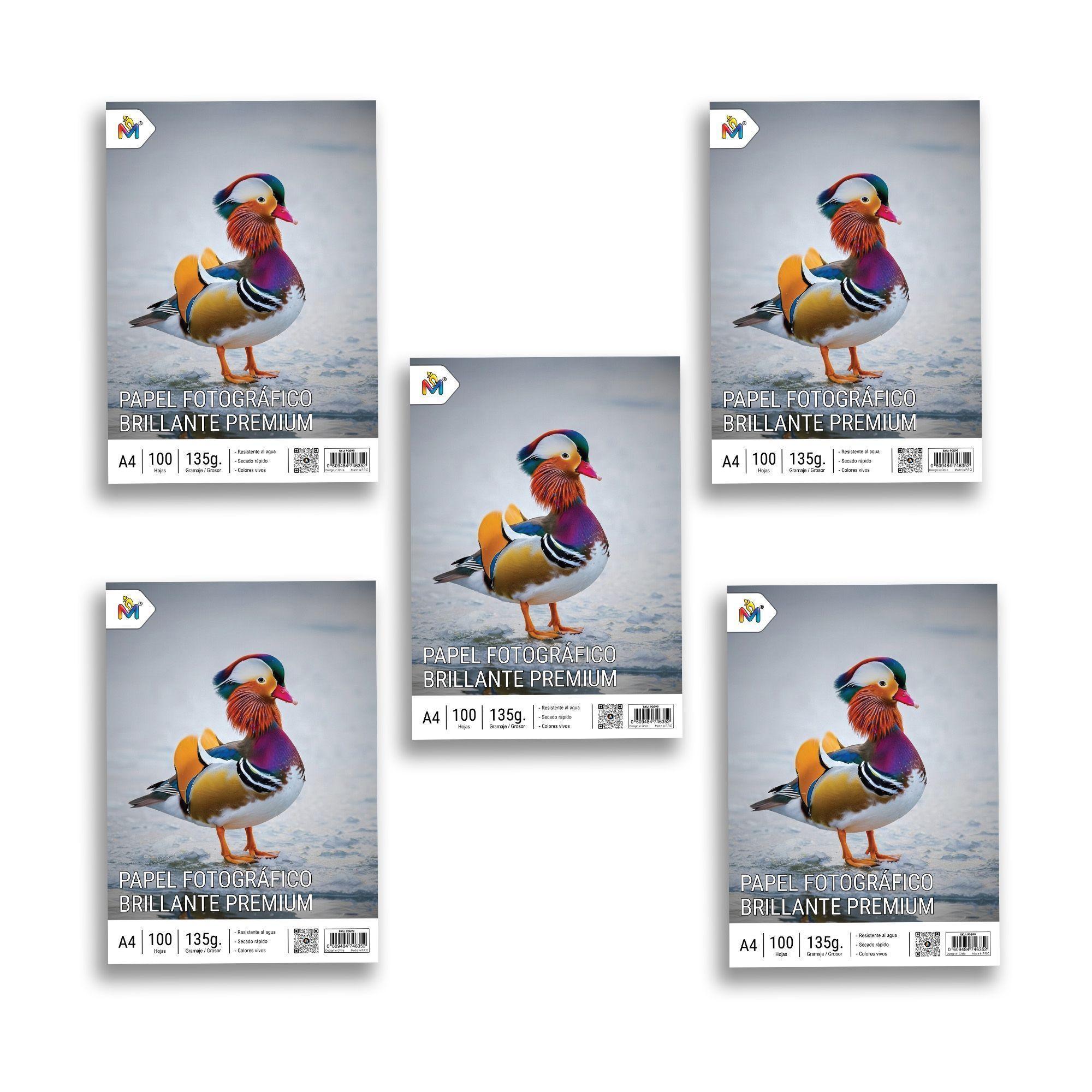 Pack 5 Papel Fotográfico A4 135gr Glossy para Impresora - 100 Hojas c/u Inkjet-0