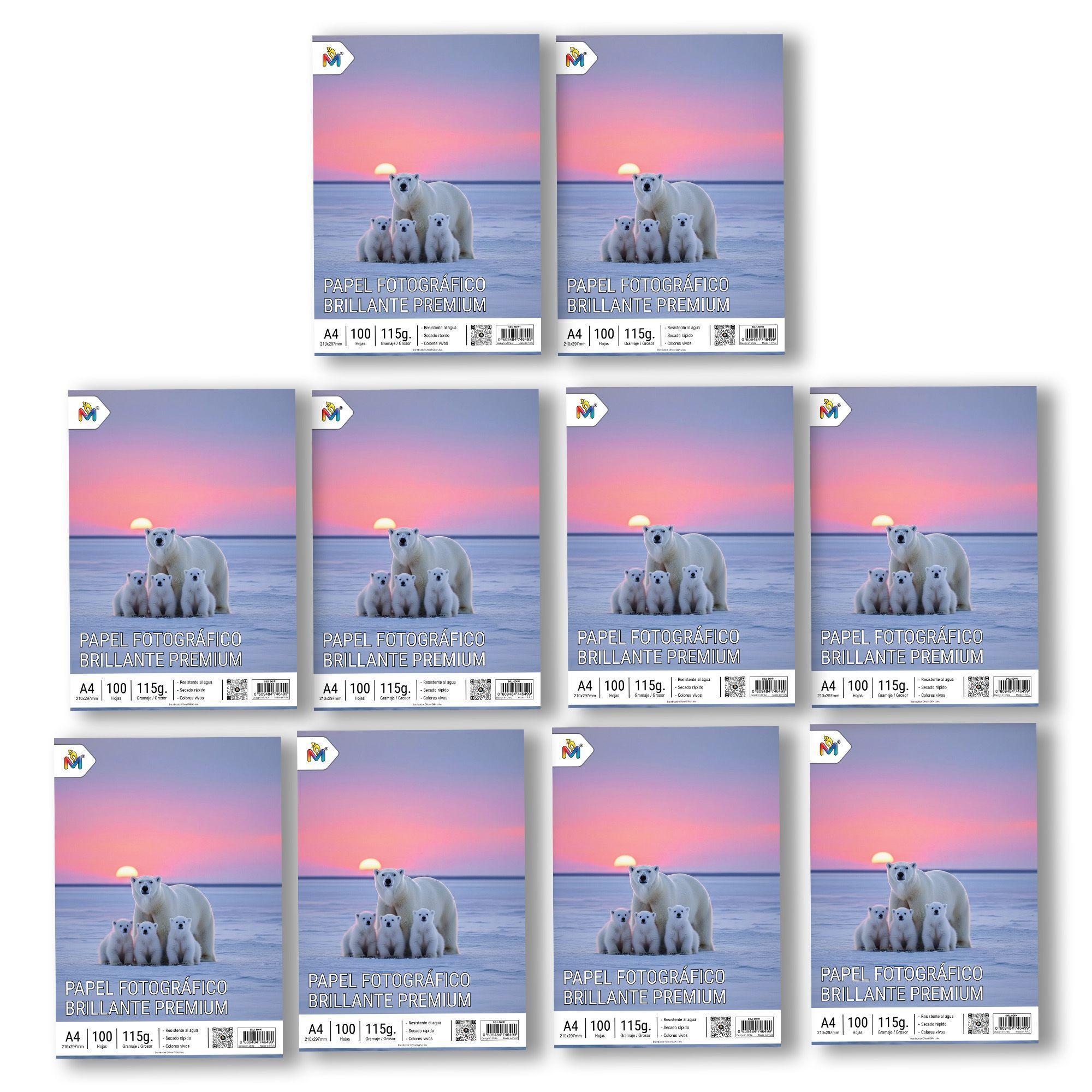 10x Papel Fotográfico Brillante A4 - 1000 Hojas Secado Rápido-2