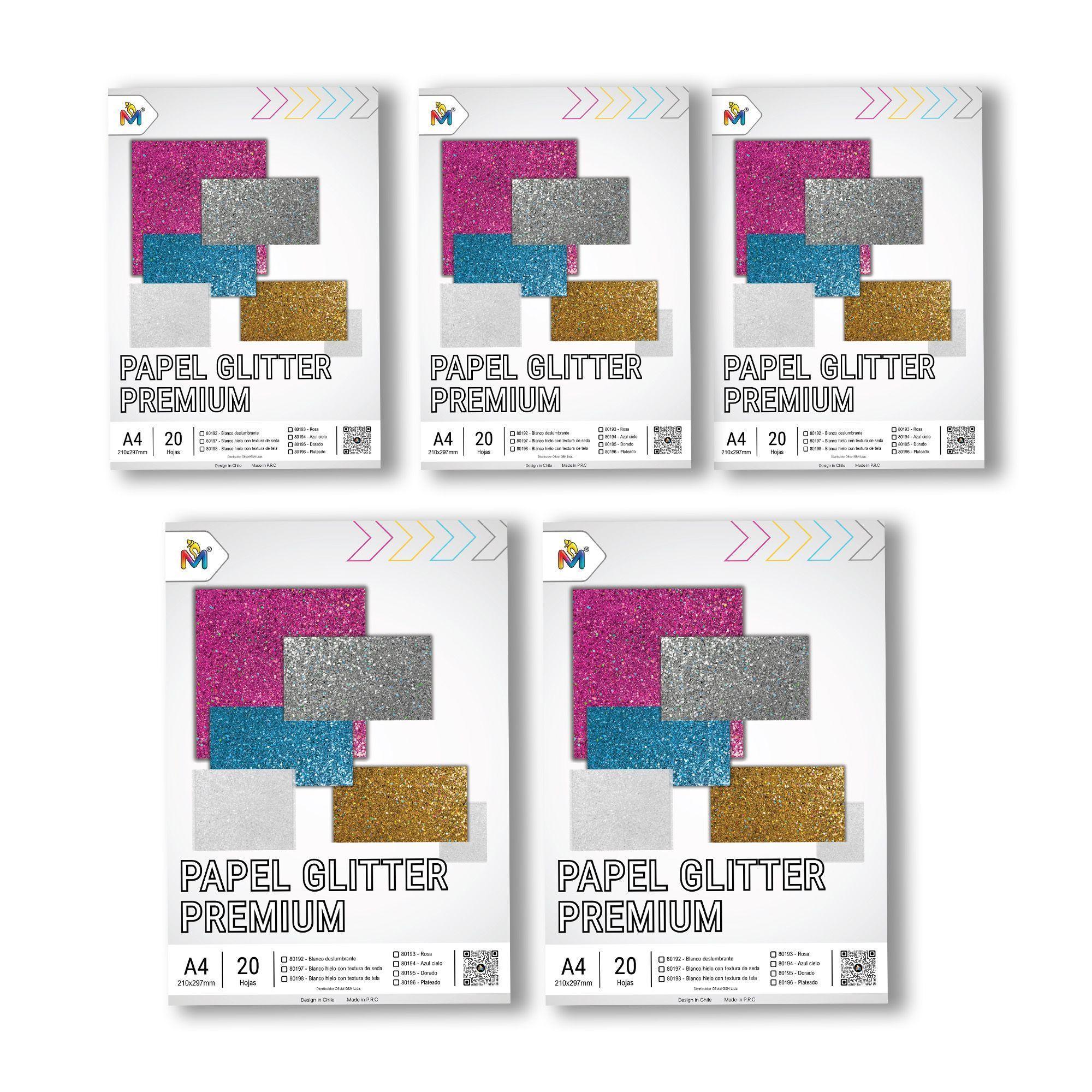 Pack x5 Papel Seda Glitter Rosa A4 - 100 Hojas Brillo Glam-2