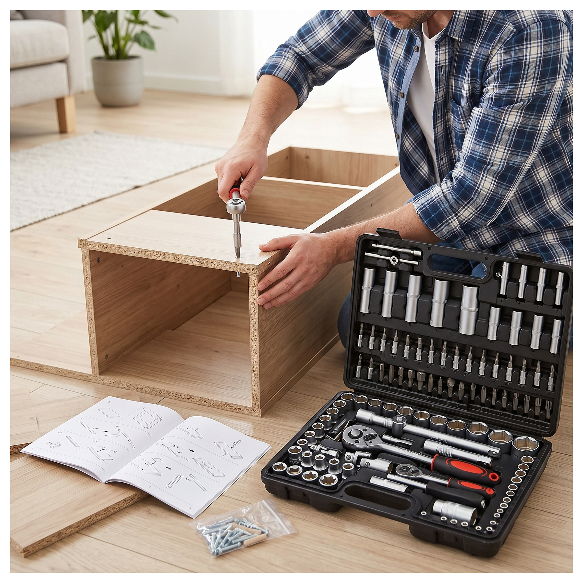 Caja de Herramientas 108 Piezas con Set Completo de Dados-3
