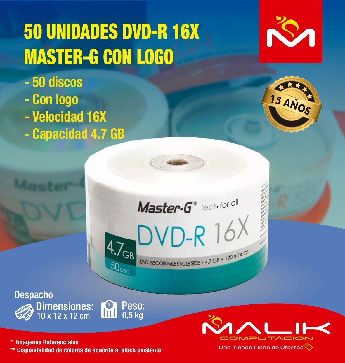Pack 50 unidades dvd-r 16x virgen master-g logo-1