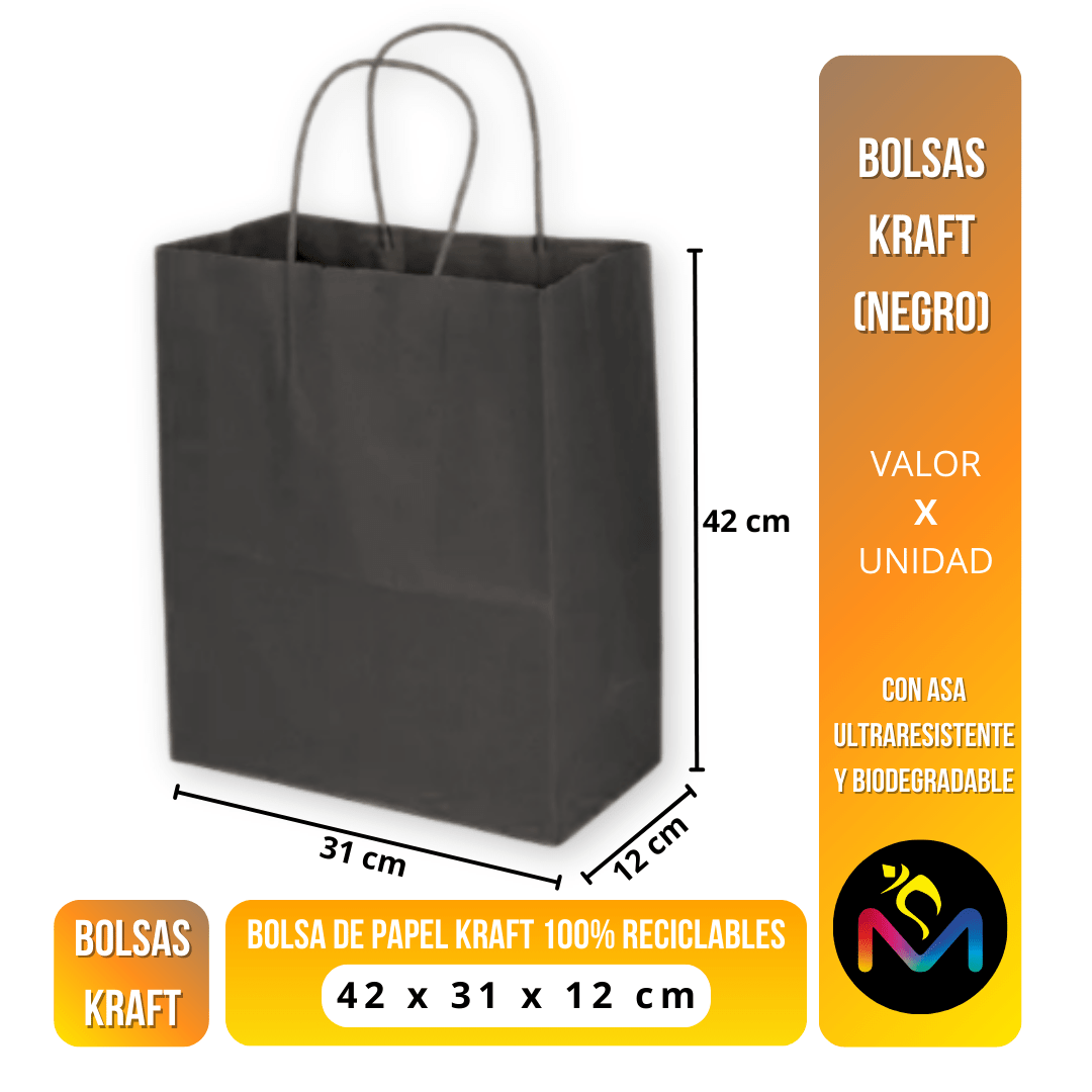 Embalaje Pack 12 Bolsa de Papel Color Negro 42x31x12 cms-2