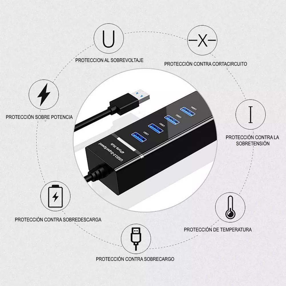 Hub 4 Puertos Multi Usb 3.0 Indicador Luz Led Adaptador-4
