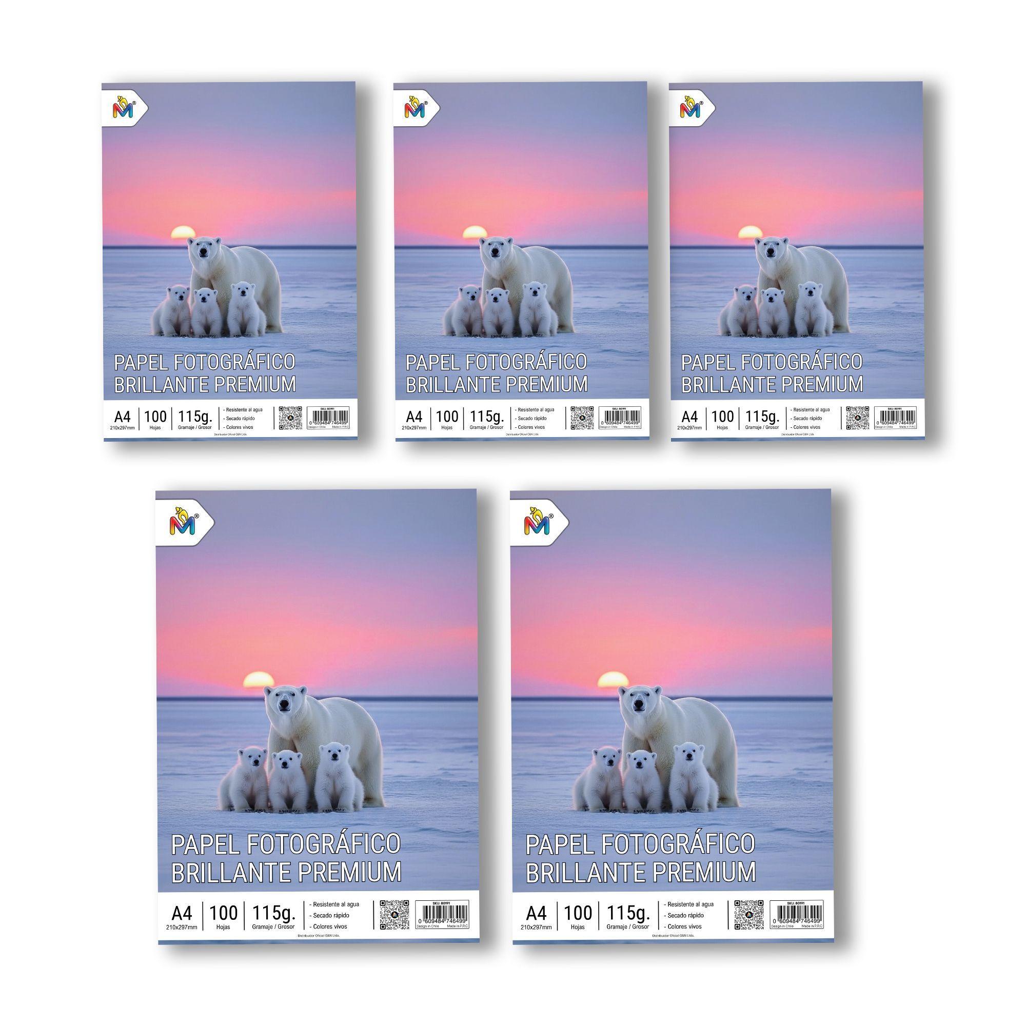 5x Papel Fotográfico Brillante A4 - 500 Hojas Secado Rápido-3