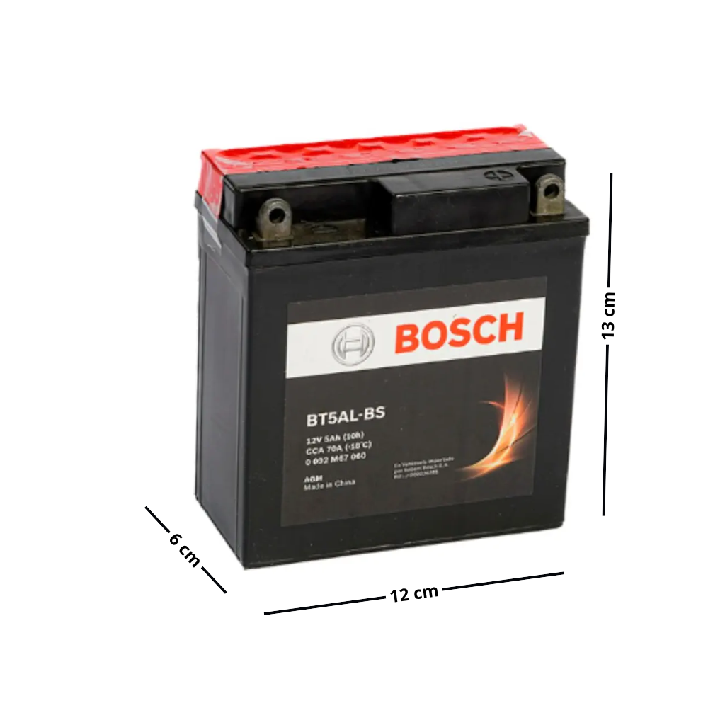 Batería Bosch AGM M6 BT5AL BS 5Ah 60 CCA Alto Rendimiento Moto Positivo Derecho-1