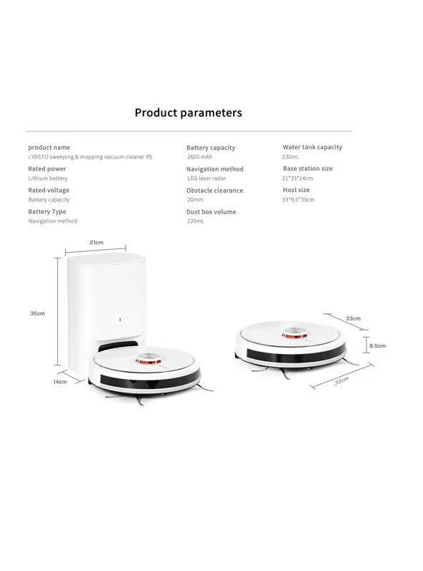 Aspiradora Trapeadora Robot Lydsto R1 Edge, Autovaciado, 5000pa, Negra-2