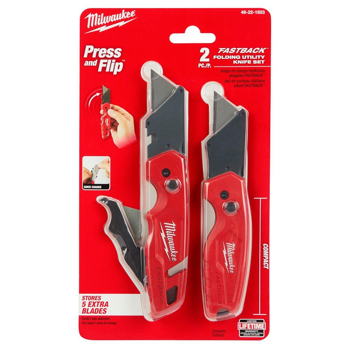 KIT 2 CUCHILLOS PLEGABLES FASTBACK  MILWAUKEE 48-22-1503-1