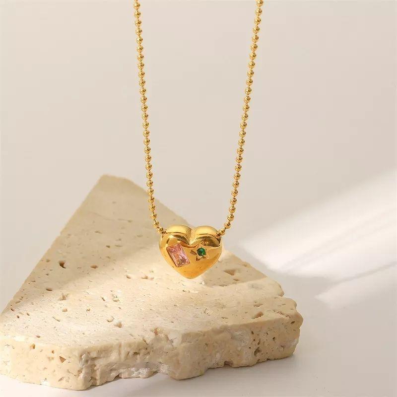 Collar Corazón Oro 18k bañado Gemas Juvenil Mujer-2