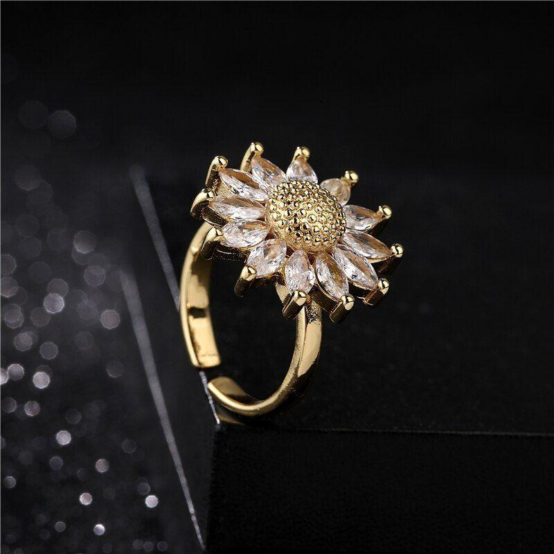 Anillo Flor Girasol Adaptable A Toda Talla Cristales LUXURYJOYASCL-5