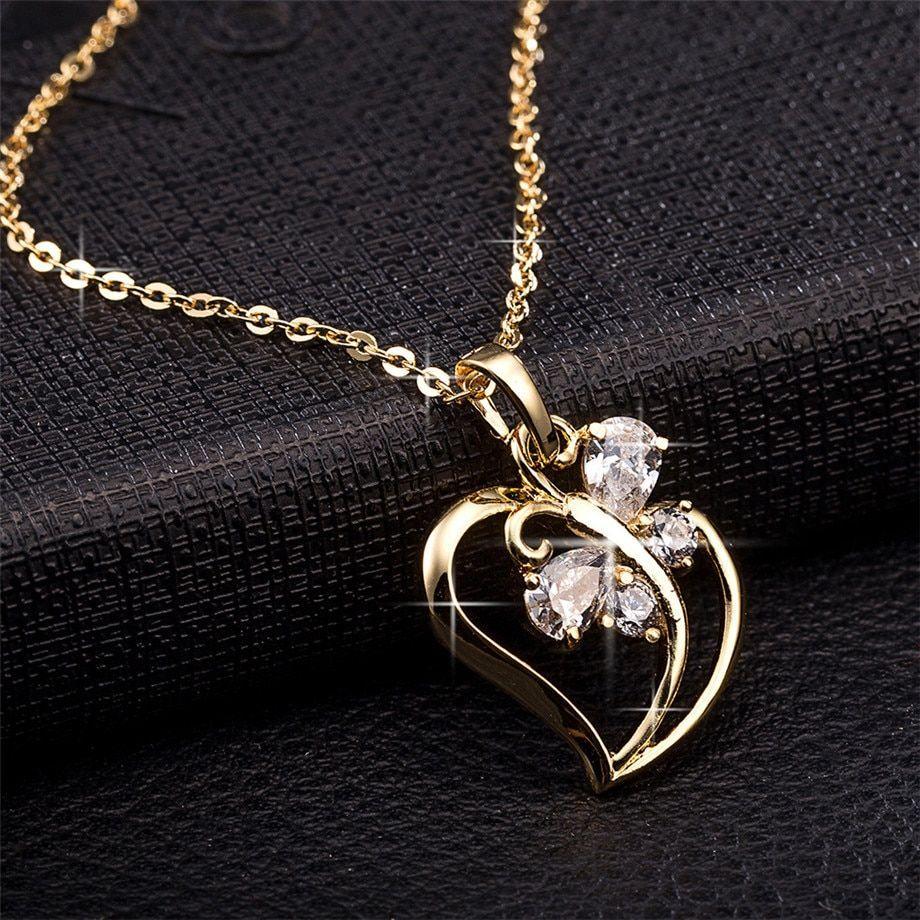Collar Corazon Mariposa Baño Oro 18kt-2