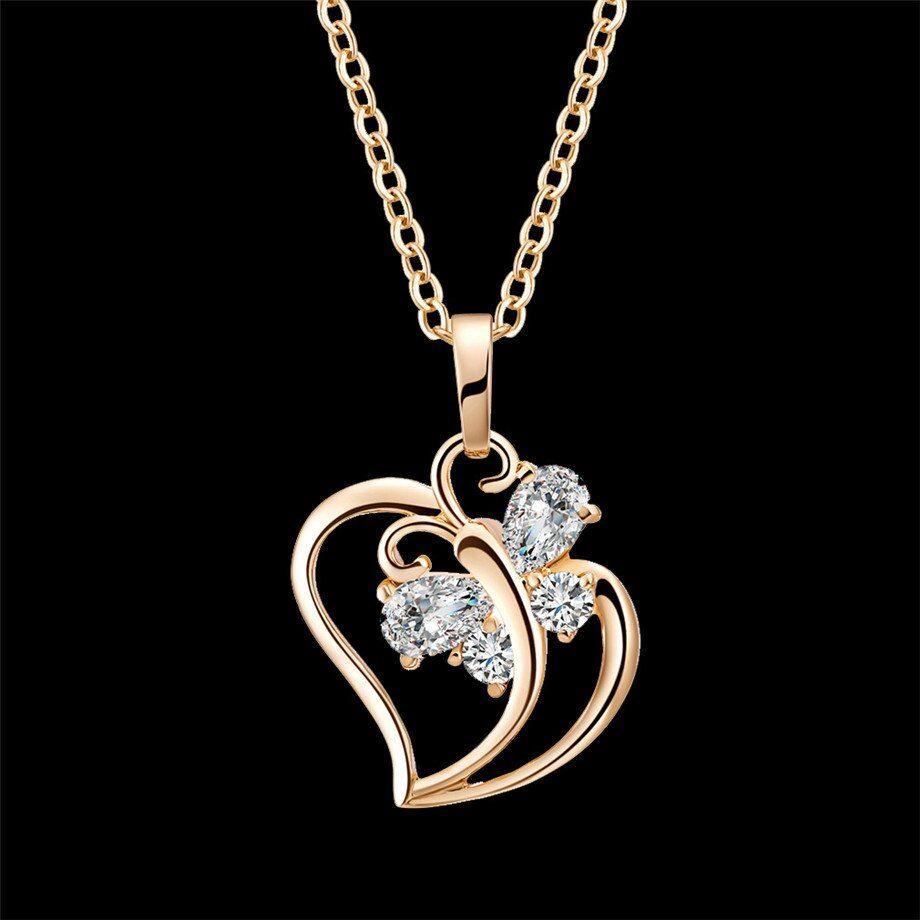 Collar Corazon Mariposa Baño Oro 18kt-3