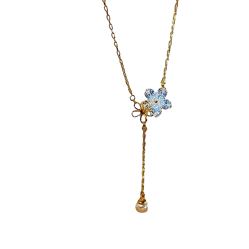 Collar Mujer Oro 18kt Cristales Flor Joyas-0