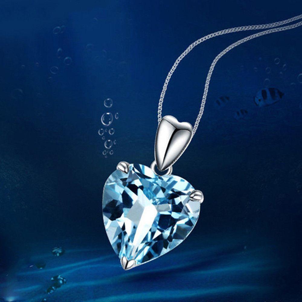 Collar Corazón Topacio Azul De Cristal Plata LUXURYJOYAS-2