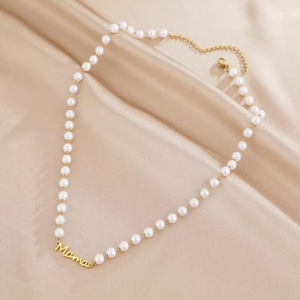 Collar Perlas oro Mamá especial día de la madre mujer - Dorado-2