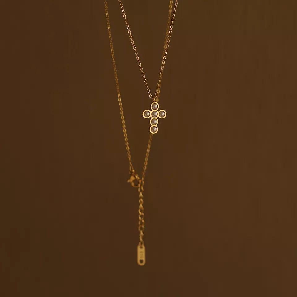 Collar Cruz De Perlas Oro 18kt Exclusivo Bañado-2
