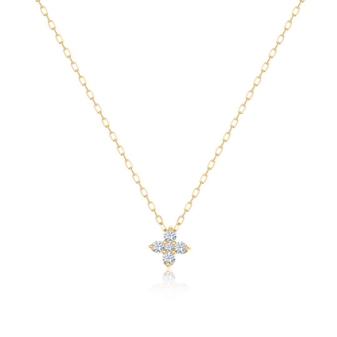 Collar Diamante 4 Petalos Diamante Baño Oro 18kt - Dorado / Talla única-2